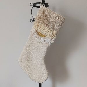 Neutral fibre art boho bohemian cream & gold textured christmas stocking